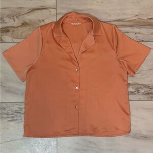 Easel Los Angeles Satin Button Down Blouse Size Small in Burnt Orange